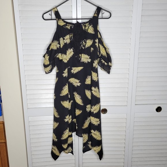 Disney Beauty & the Beast Feather Cold Shoulder Handkerchief Hem Dress MED LE - Picture 2 of 10